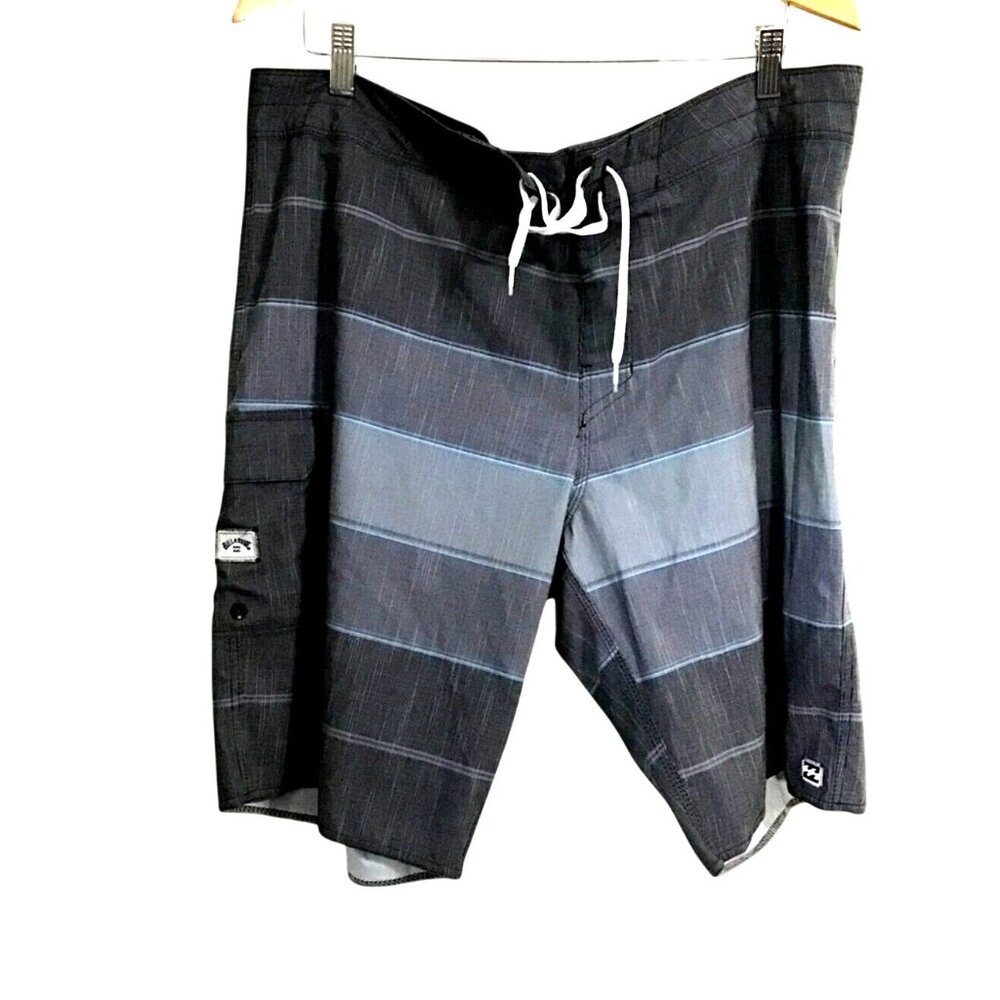 BILLABONG- MENS BLUEGREY FRONT TIE SIDE POCKET SWIMMING TRUNKS SIZE 38